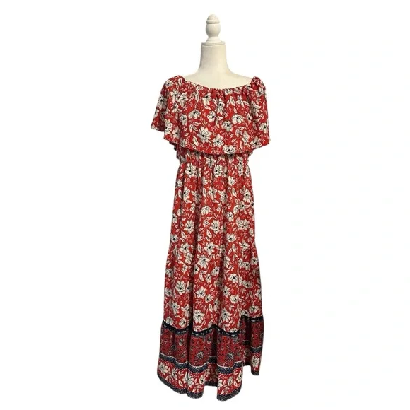 short sleeve maxi dresses for women Elan Blue Whimsy Floral Maxi Dress – Women’s V-Neck Short Sleeve Rayon Dress sky Blue / S